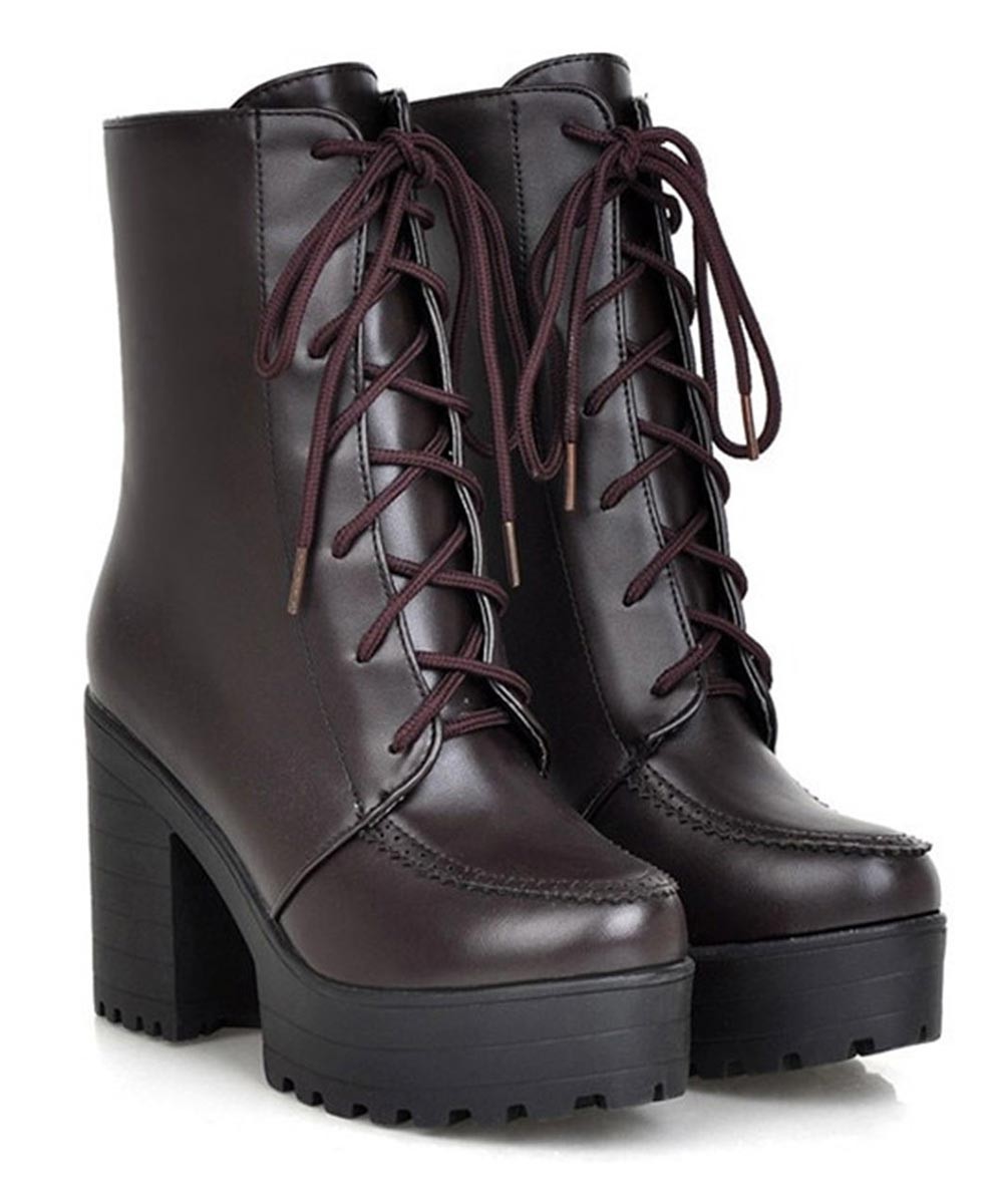 Autumn platform heel boots coffee color - Street Style Store