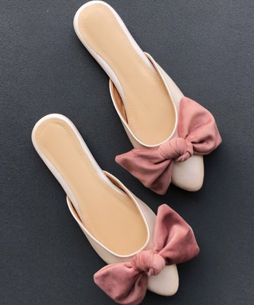 Wake me to this dusty pink bow flats cream