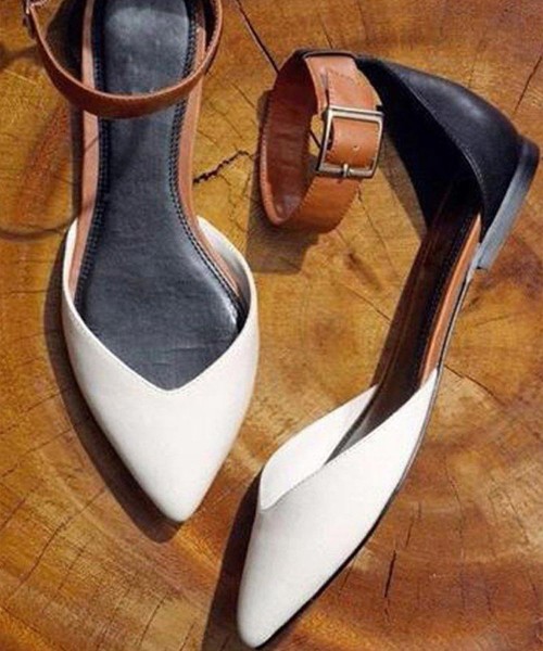 Color block ankle strap mules White