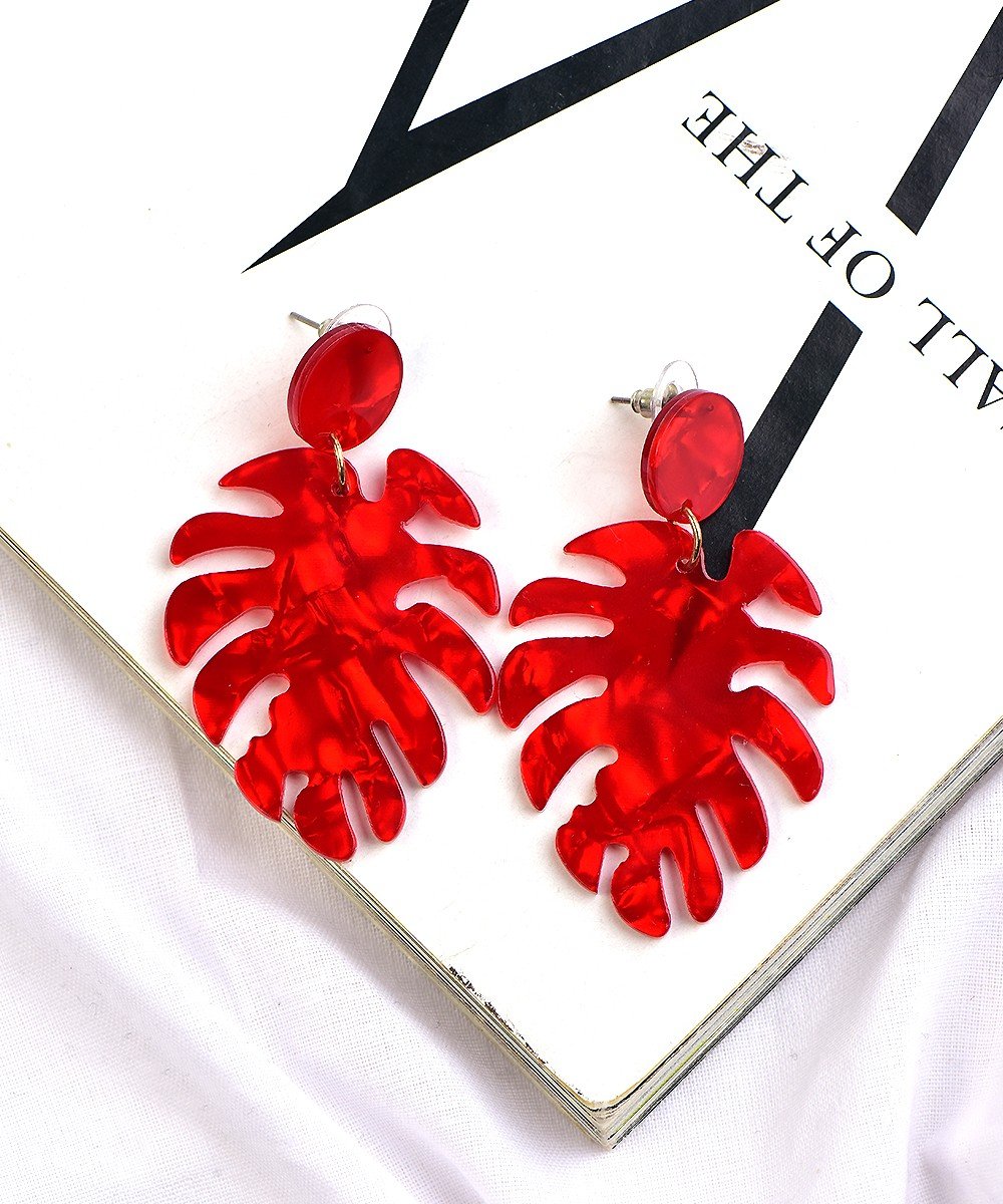 Leafy earrings red