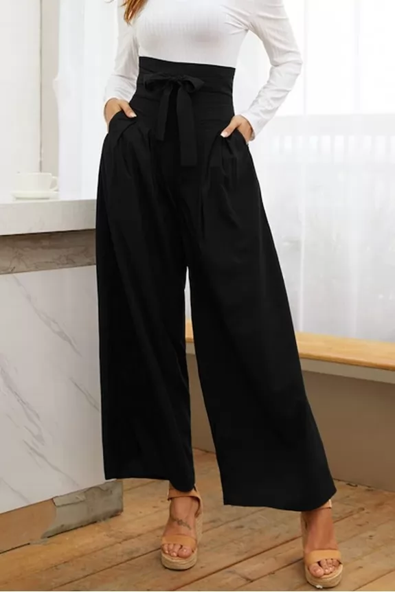 Missguided linen look belted wide leg pants in black  ASOS