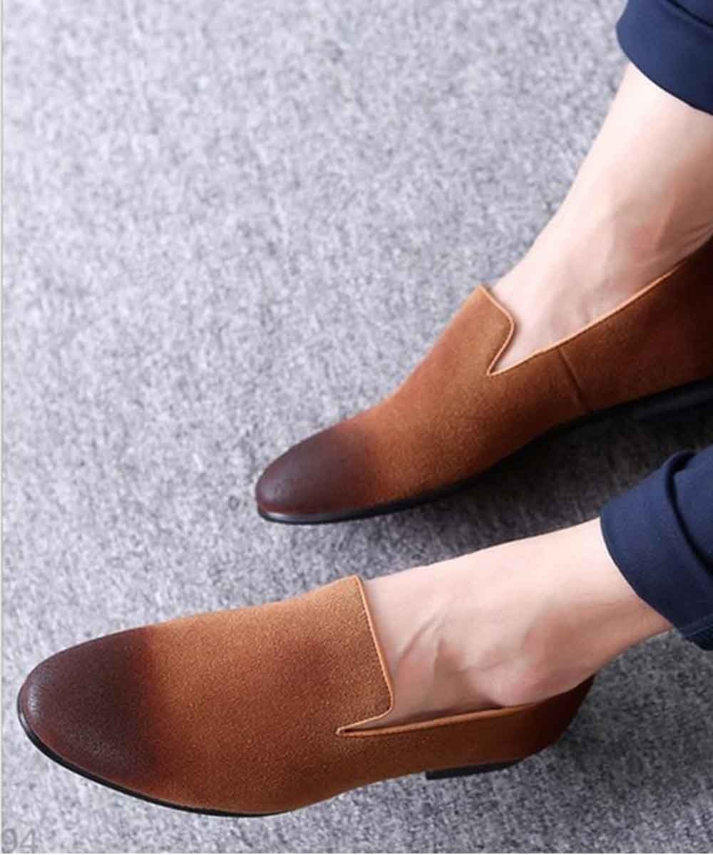 Textured toe slip on mens shoe ( tan )