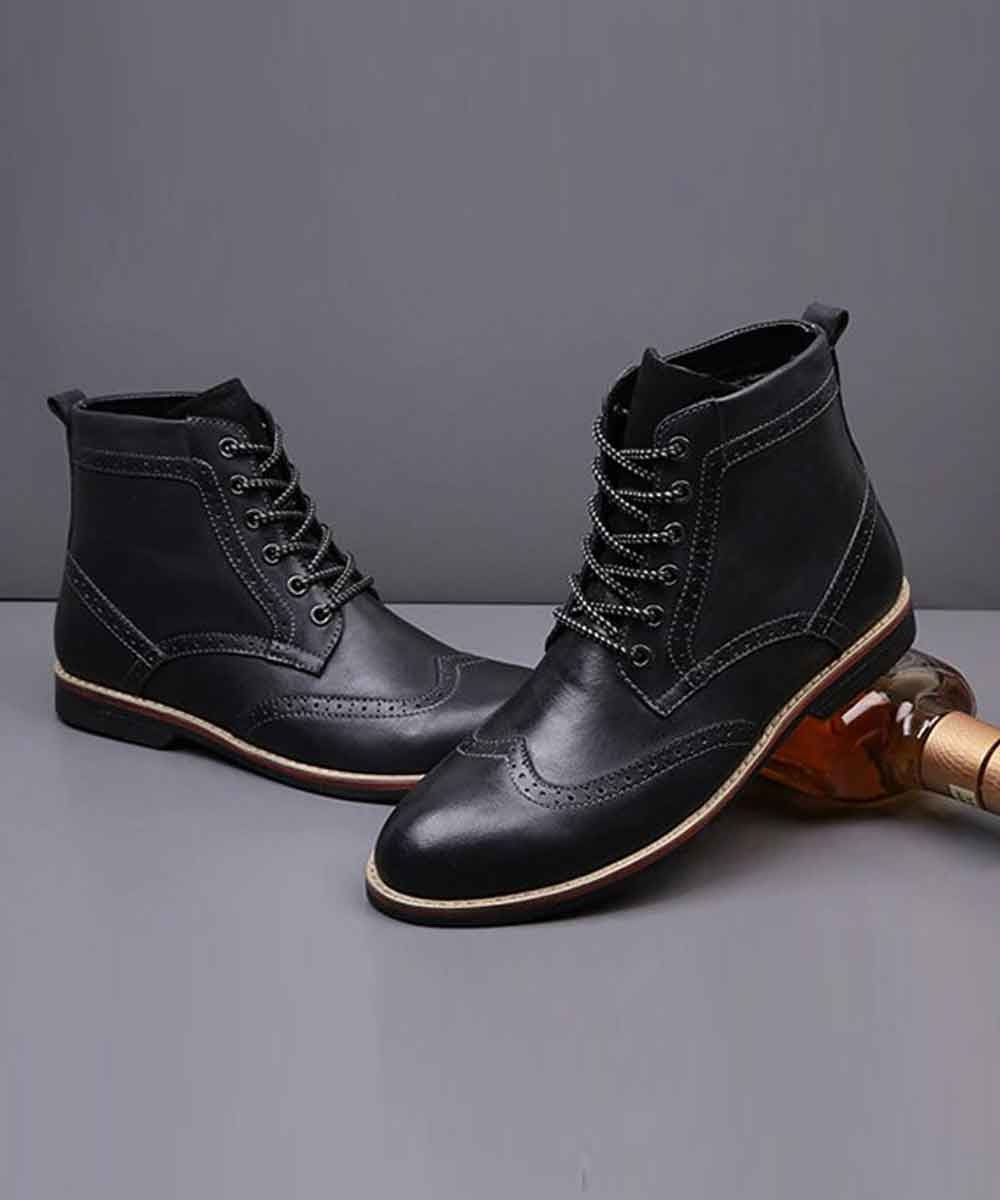 Black solid oxford boots - Street Style Store