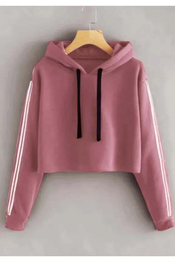 Striped Sleeve Crop Hoodie Pink | Street Style Store | SSS