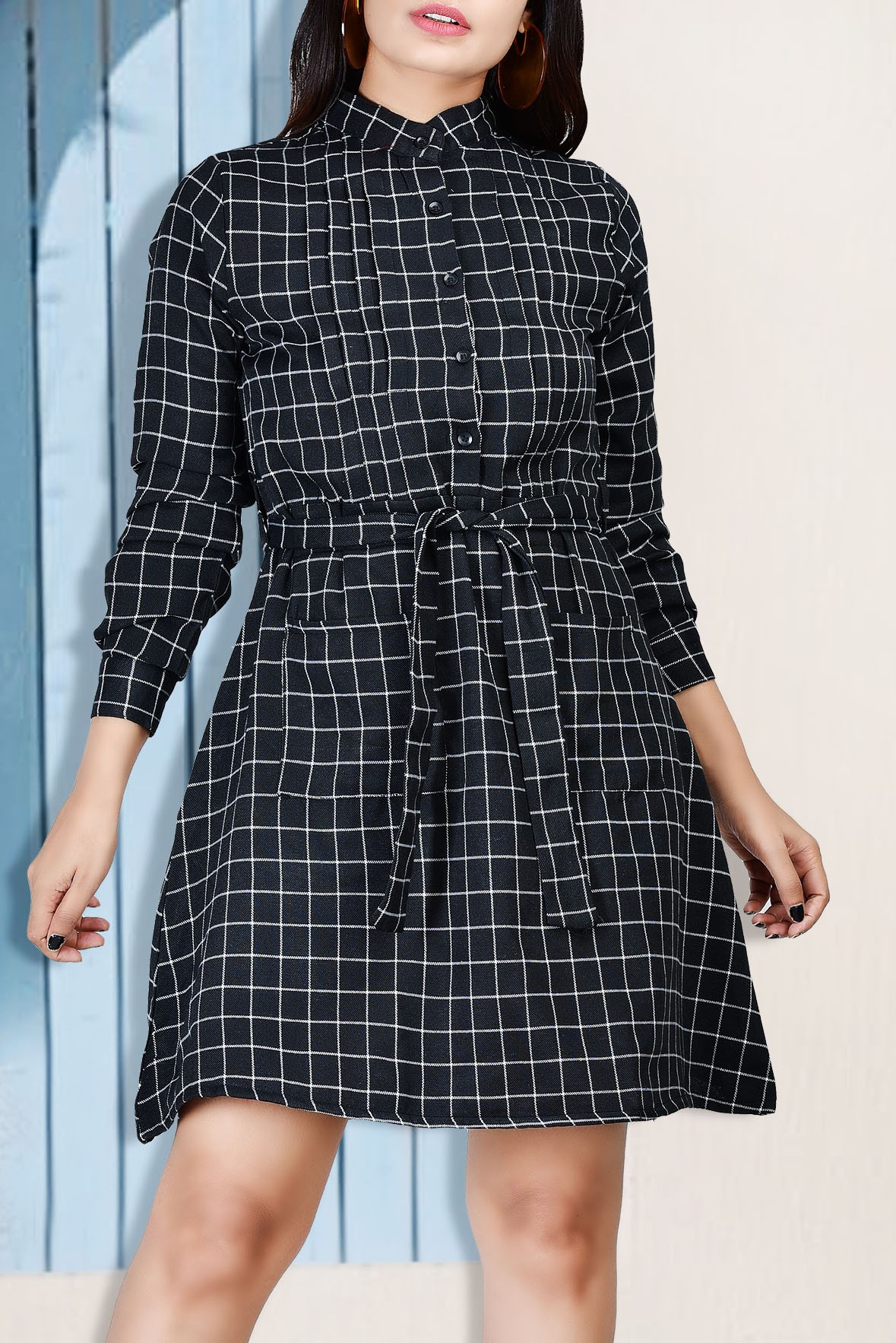 black and white check dress - Street Style Store