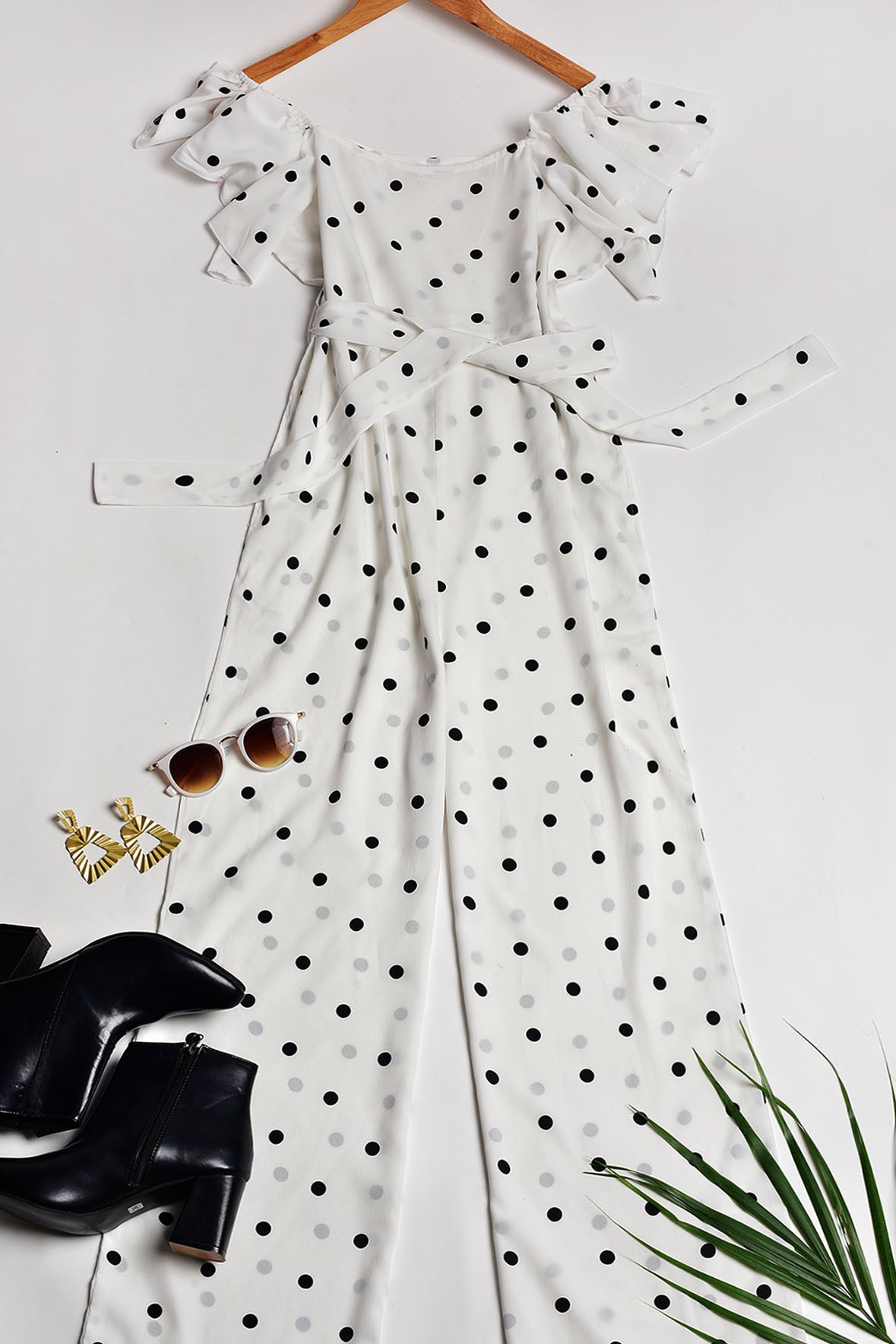 white polka dot jumpsuit