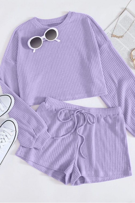 Lavender Drawstring shorts Two- Piece Outfit
