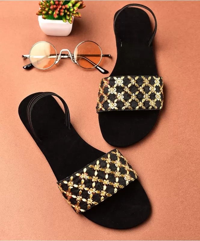 Criss cross sequin embellished flat
