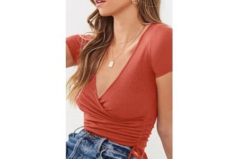 Clay Red Deep Neck Rib Top