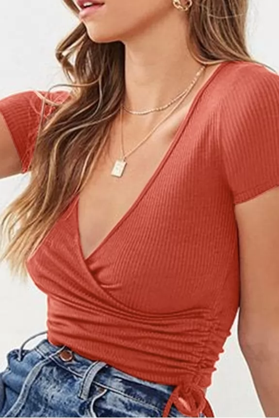 Clay Red Deep Neck Rib Top