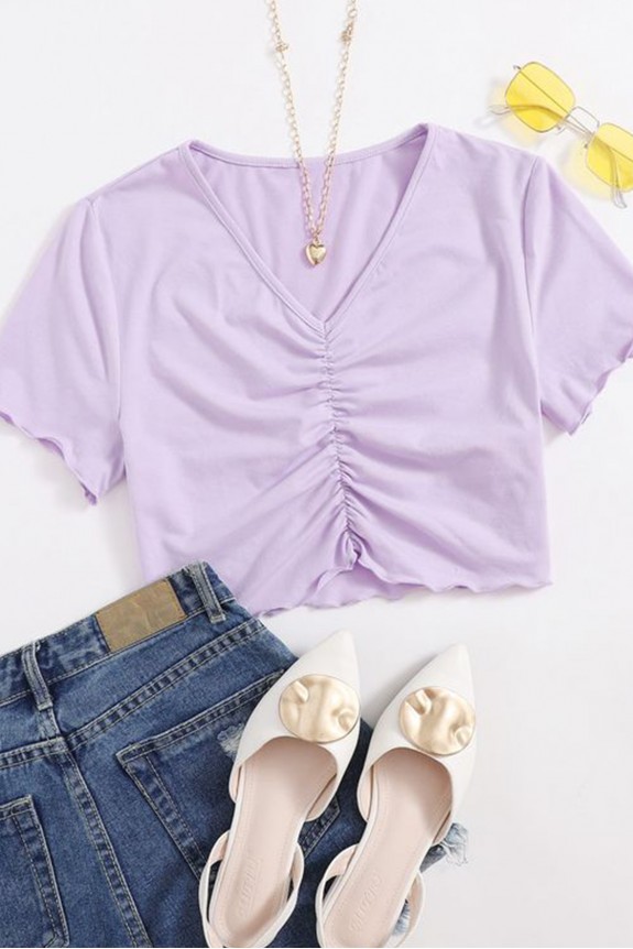 V Neck Binding Overlock Crop Top 