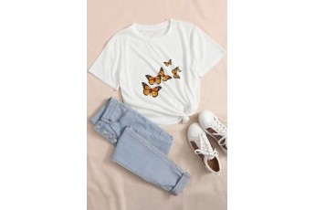 White butterfly Over Size T shirt 