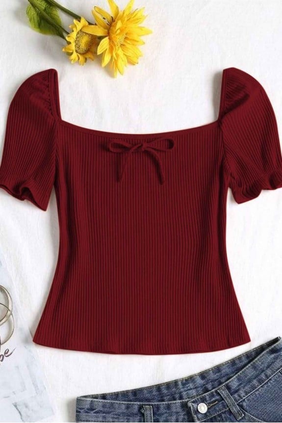 Marsala front knot top