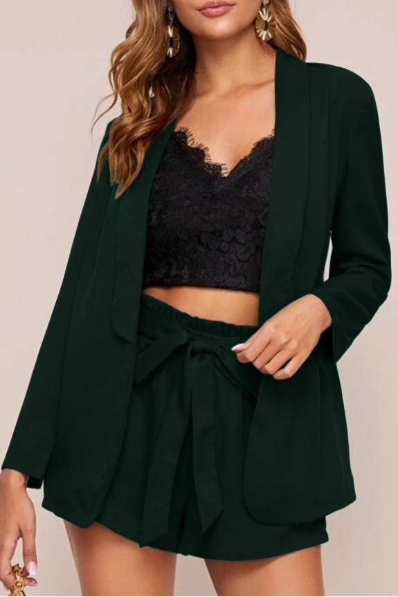 Solid Coat with Knot shorts Two- Piece Outfit