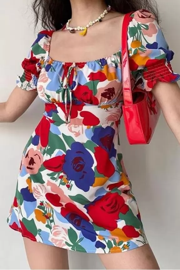 Colorful floral print dress