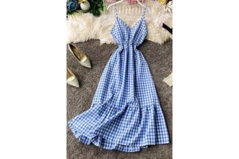 Cotton blue check maxi dress
