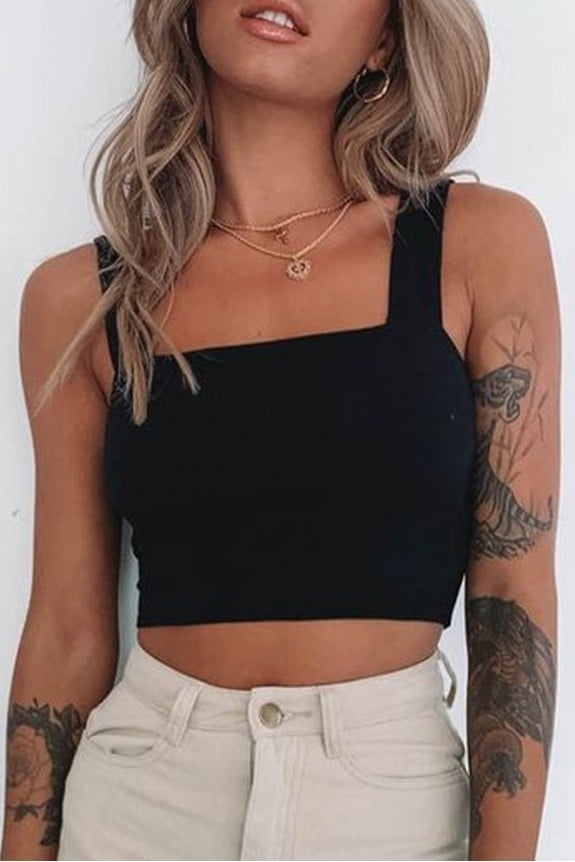 Black Strapped Crop Top