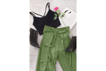 Set of 2 Strappy Top With Sap Green Trouser