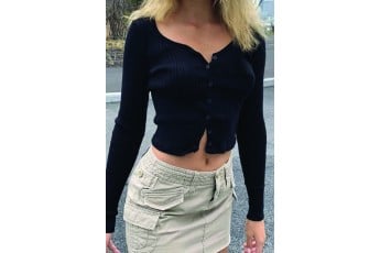 Front button full sleeve black crop top