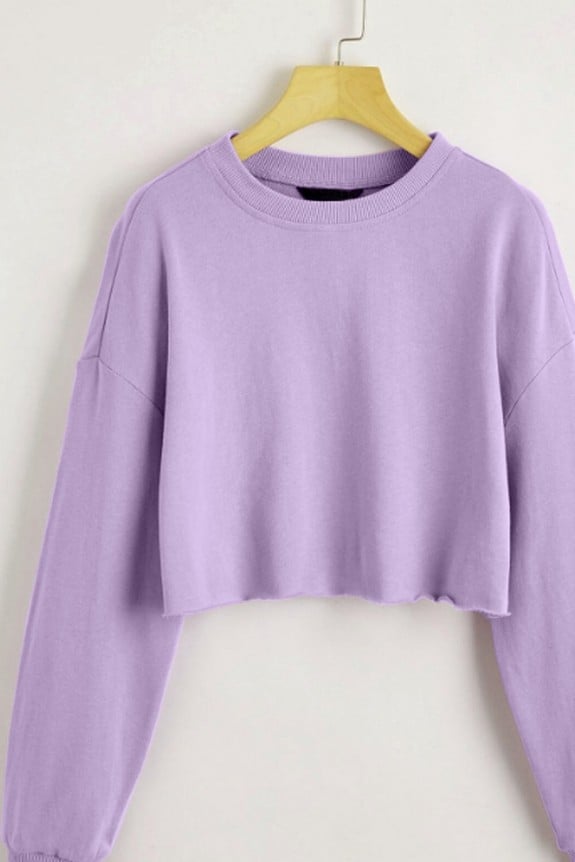 Winter Fleece Lavender Drop Shoulder Crop Sweatshirt