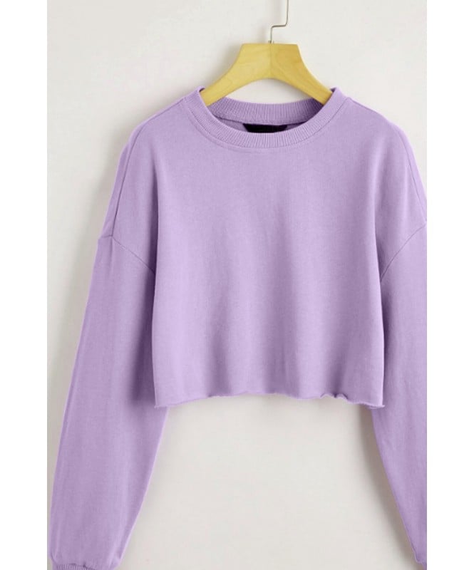 Winter Fleece Lavender Drop Shoulder Crop Sweatshirt