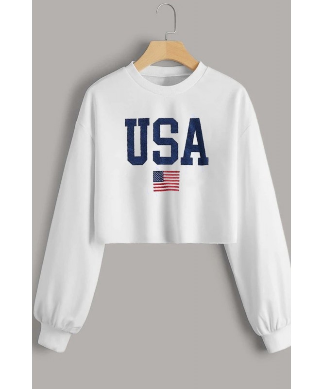 USA Printed Winter Fleece Cropped Sweatshirt