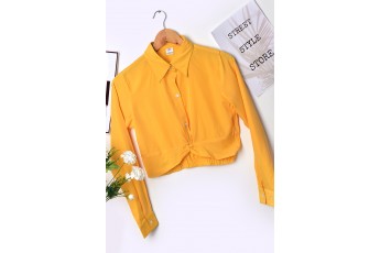 Mustard full sleeve crop front style shirt