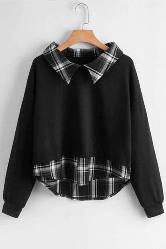 Winter fleece designed black sweatshirt