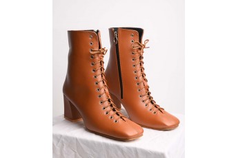 Tan brown high lace up boots