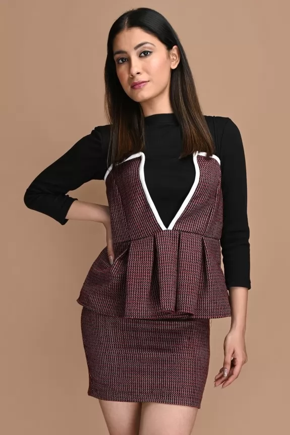 Set of 3:  Tweed Skirt & Peplum Top with Black Inner
