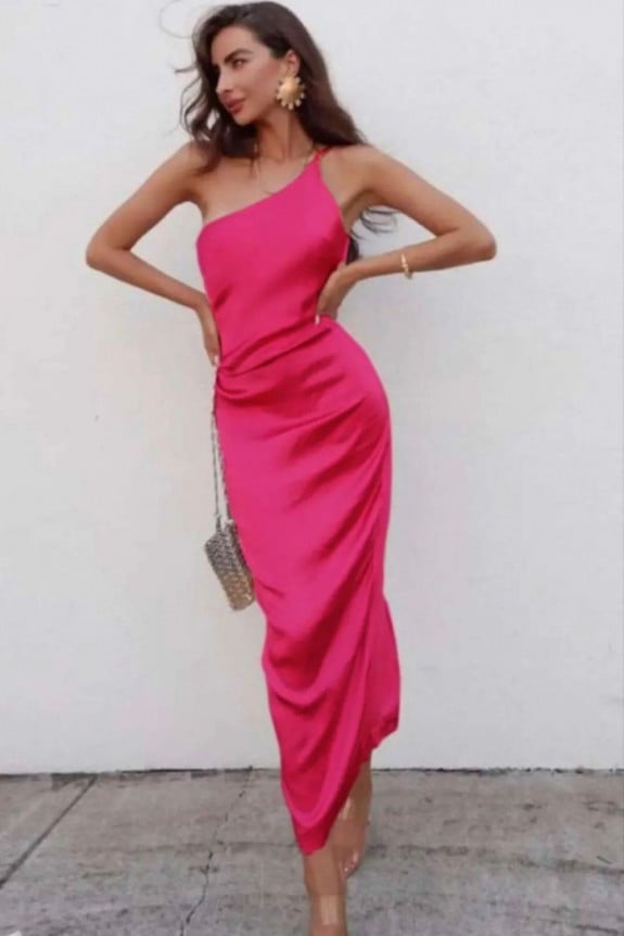 Satin one shoulder pink dress