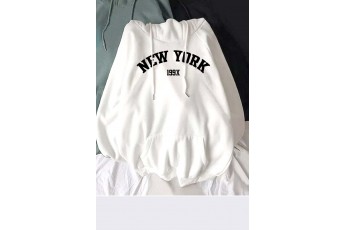 White New York print oversized hoodie