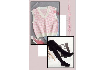Super Saver of 2: Over the knee Boot and Pink white heart crop sweater