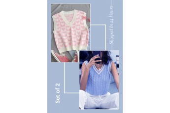 Set of 2: Pink & blue crop sweater