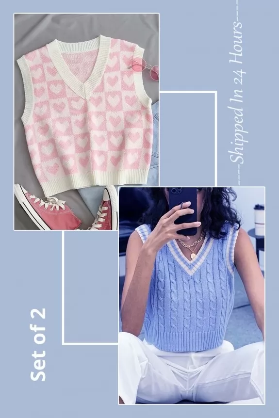 Set of 2: Pink & blue crop sweater