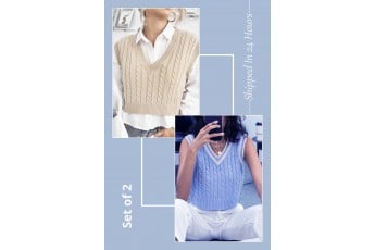 Set of 2: Beige & blue crop sweater