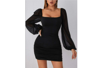 Contrast Mesh Bodycon black Dress