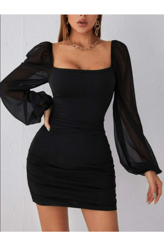 Contrast Mesh Bodycon black  Dress