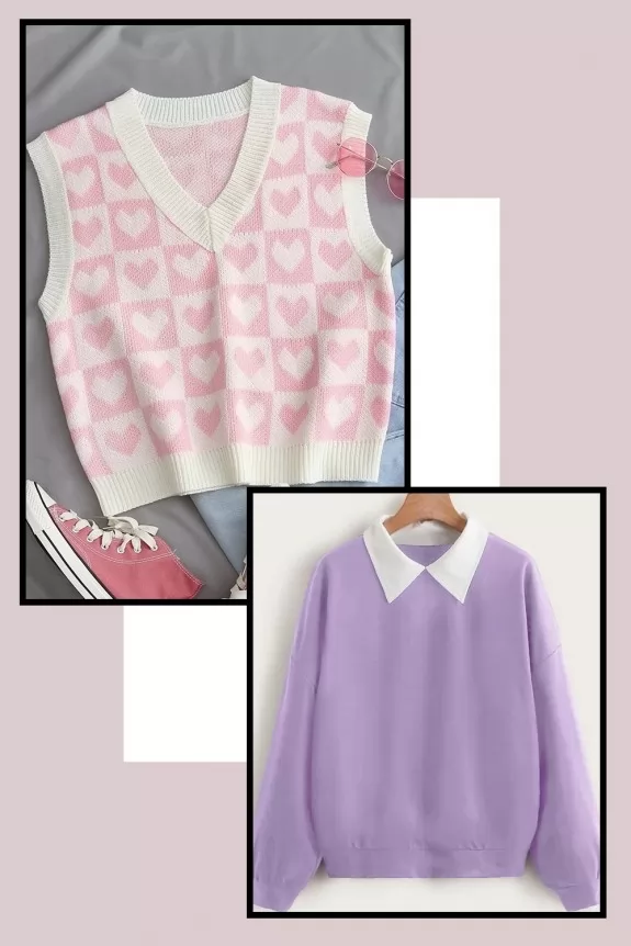 Set of 2: Winter Pink sweater with Lavender sweatshirt