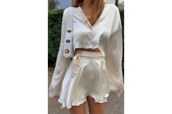 Set of 2 - Off white mini skirt with crop shirt