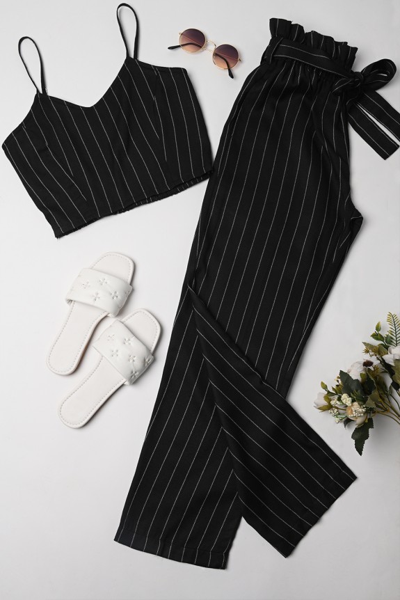Set of 2: Black stripe crop top & trouser