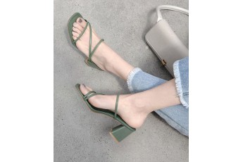 Green strappy block heel