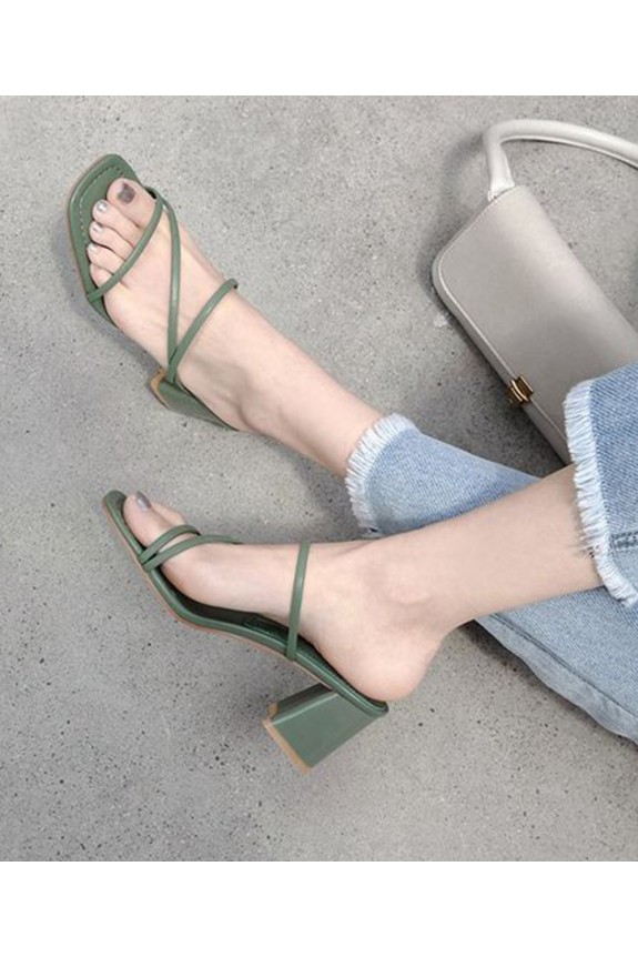 Green strappy block heel