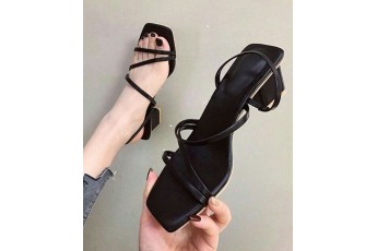 Strappy black block heel