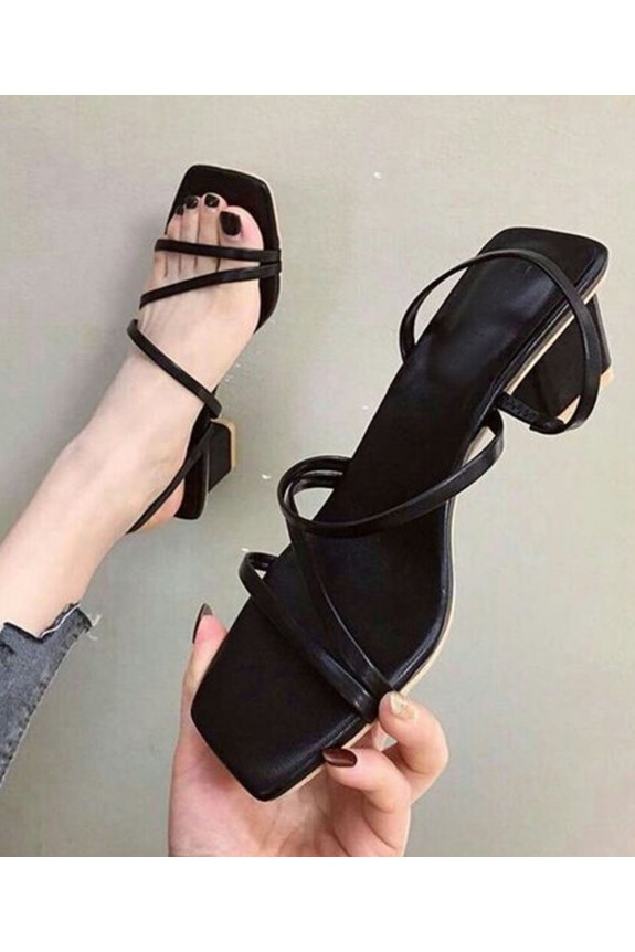 Strappy black block heel