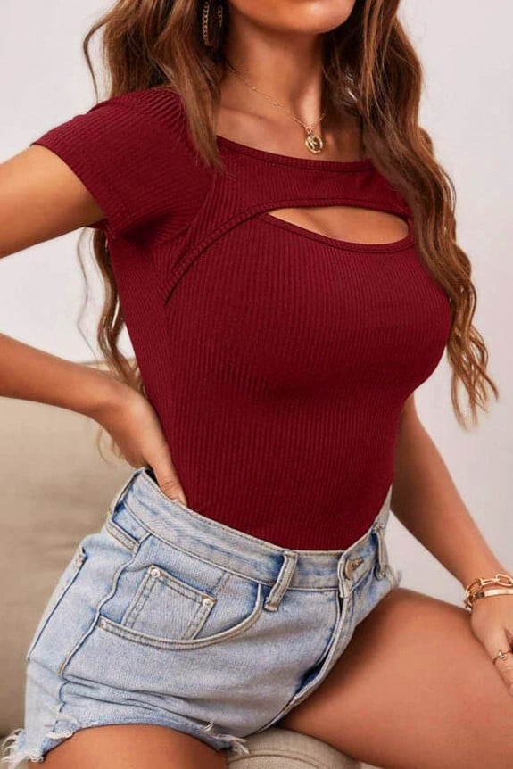 Cut-out neck rib top