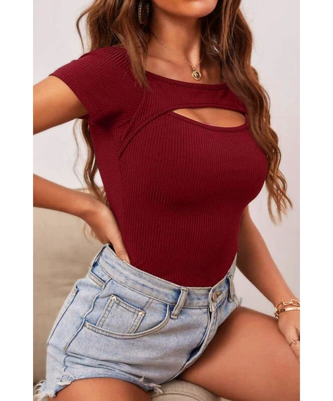 Cut-out neck rib top