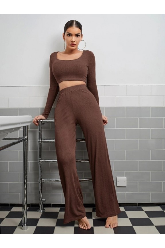 Set of two -Rib full sleeve top with trouser