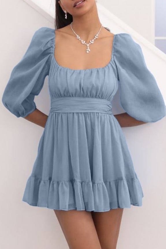 Blue ruffle georgette dress