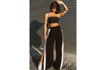 Set of two - Black tube top and wide-leg pants with slit